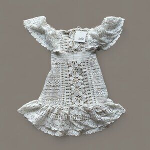 Selfie Leslie White Lace Off Shoulder Mini Fit & Flare Dress Lined Sz Small NWT